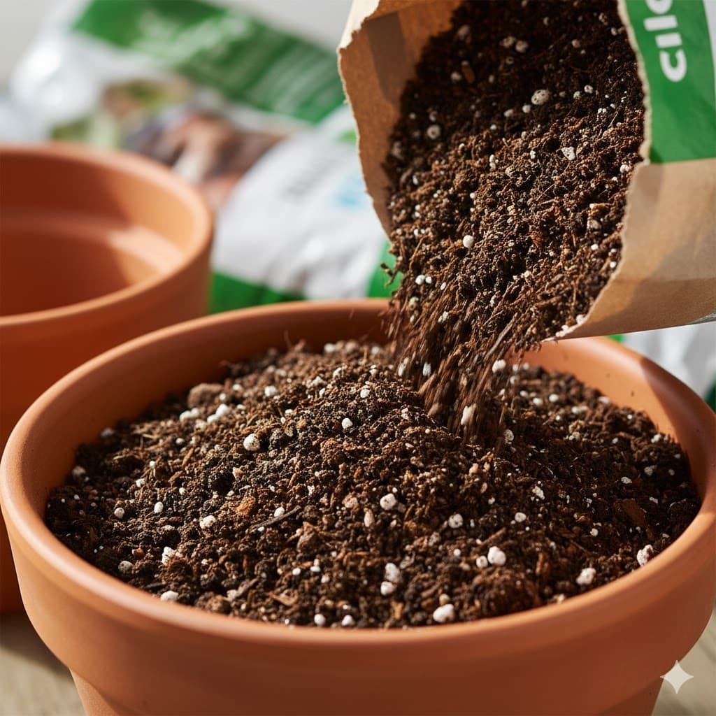 Close-up of soil and mulch texture