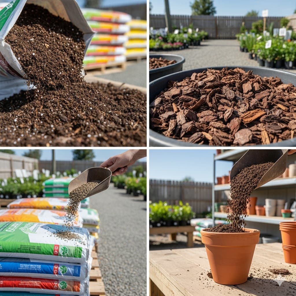 Close-up of fertilizer products