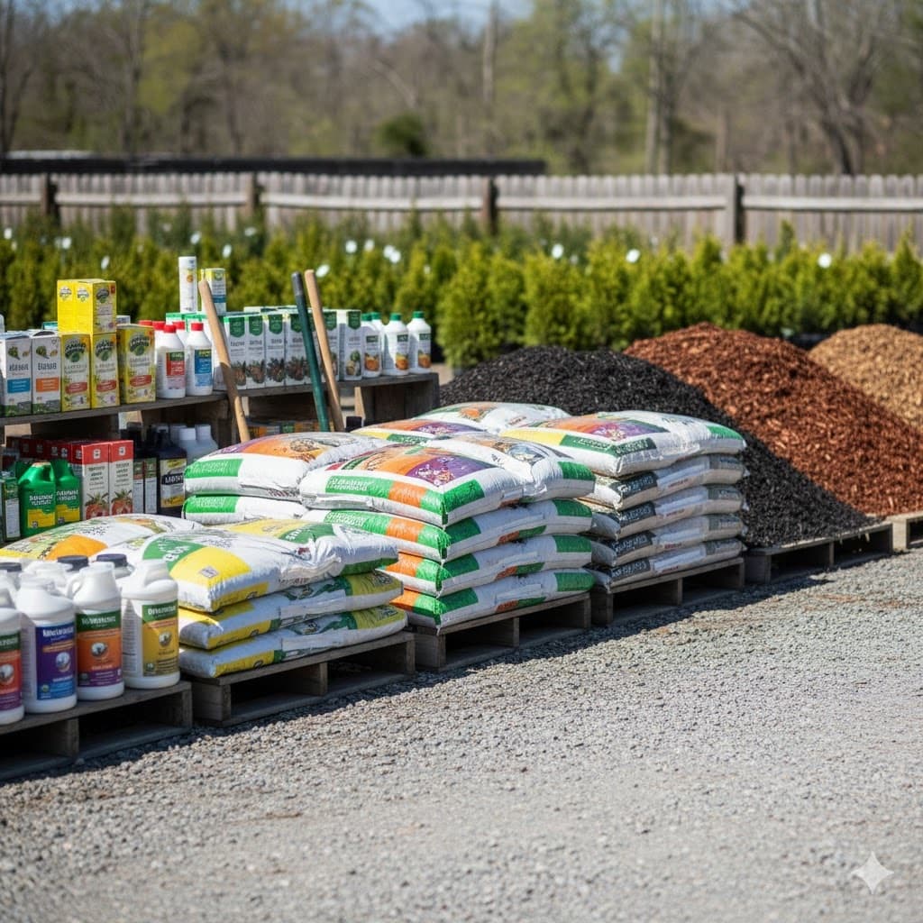 Soil, mulch and fertilizer group display